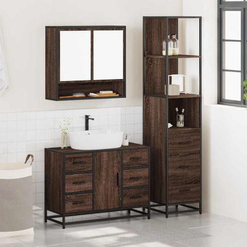 Ensemble de meubles de salle de bain 3 pcs Chêne marron - Photo n°3; ?>