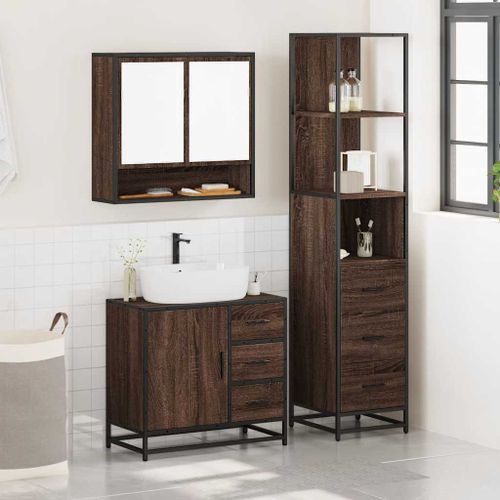 Ensemble de meubles de salle de bain 3 pcs Chêne marron - Photo n°3; ?>