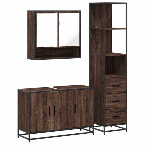 Ensemble de meubles de salle de bain 3 pcs Chêne marron - Photo n°2; ?>