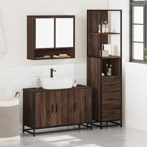 Ensemble de meubles de salle de bain 3 pcs Chêne marron - Photo n°3; ?>