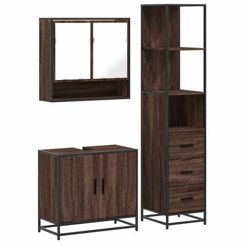 Ensemble de meubles de salle de bain 3 pcs Chêne marron - Photo n°2; ?>