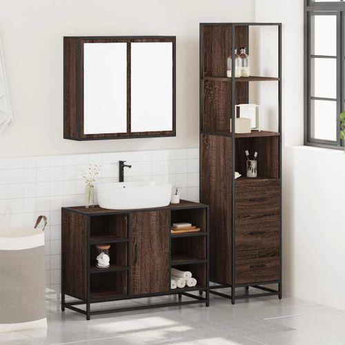 Ensemble de meubles de salle de bain 3 pcs Chêne marron - Photo n°3; ?>