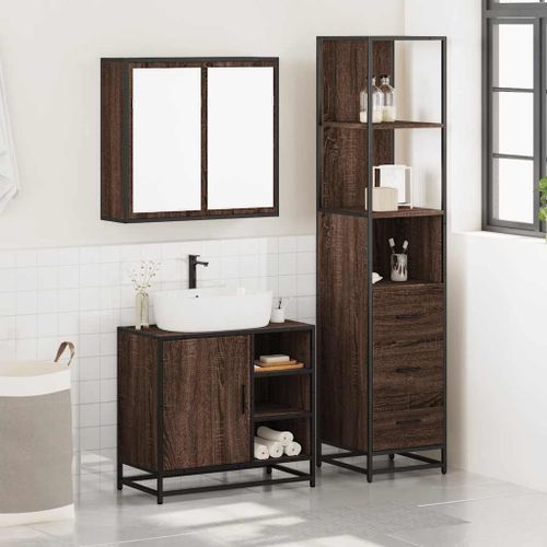 Ensemble de meubles de salle de bain 3 pcs Chêne marron - Photo n°3; ?>