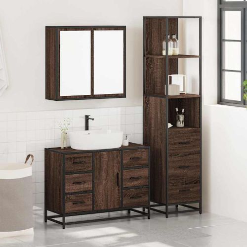 Ensemble de meubles de salle de bain 3 pcs Chêne marron - Photo n°3; ?>