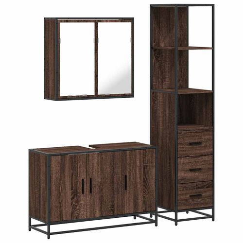 Ensemble de meubles de salle de bain 3 pcs Chêne marron - Photo n°2; ?>