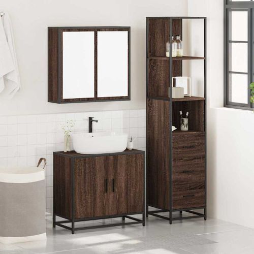 Ensemble de meubles de salle de bain 3 pcs Chêne marron - Photo n°3; ?>