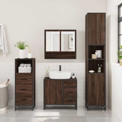 Ensemble de meubles de salle de bain 3 pcs Chêne marron - Photo n°3; ?>