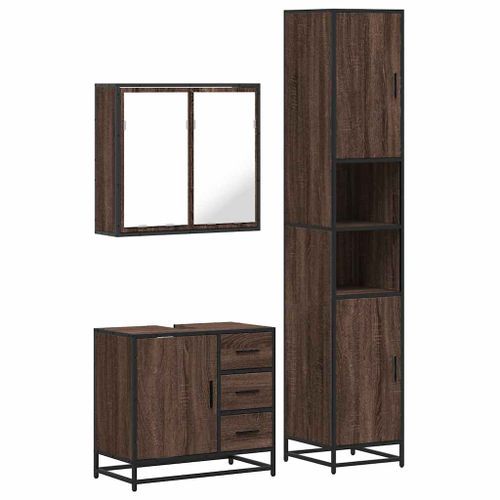 Ensemble de meubles de salle de bain 3 pcs Chêne marron - Photo n°2; ?>