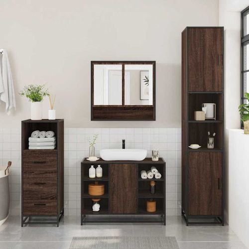 Ensemble de meubles de salle de bain 3 pcs Chêne marron - Photo n°3; ?>