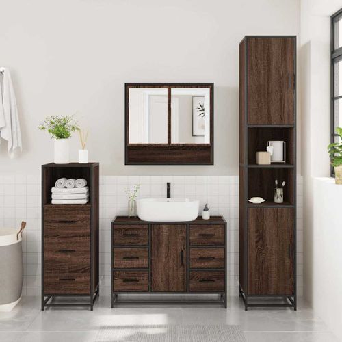 Ensemble de meubles de salle de bain 3 pcs Chêne marron - Photo n°3; ?>