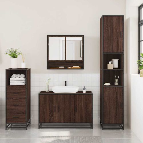 Ensemble de meubles de salle de bain 3 pcs Chêne marron - Photo n°3; ?>