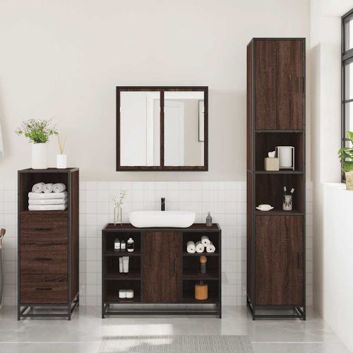 Ensemble de meubles de salle de bain 3 pcs Chêne marron - Photo n°3; ?>