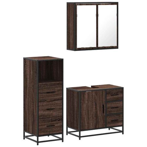 Ensemble de meubles de salle de bain 3 pcs Chêne marron - Photo n°2; ?>