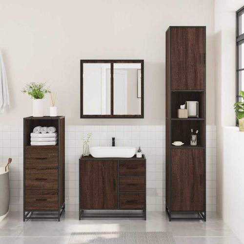 Ensemble de meubles de salle de bain 3 pcs Chêne marron - Photo n°3; ?>