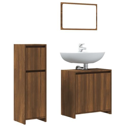 Ensemble de meubles de salle de bain 3 pcs Chêne marron - Photo n°2; ?>