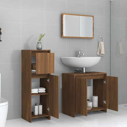 Ensemble de meubles de salle de bain 3 pcs Chêne marron - Photo n°3; ?>