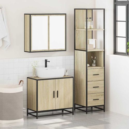 Ensemble de meubles de salle de bain 3 pcs chêne sonoma - Photo n°3; ?>