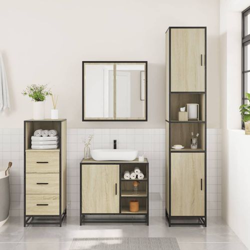 Ensemble de meubles de salle de bain 3 pcs chêne sonoma - Photo n°3; ?>