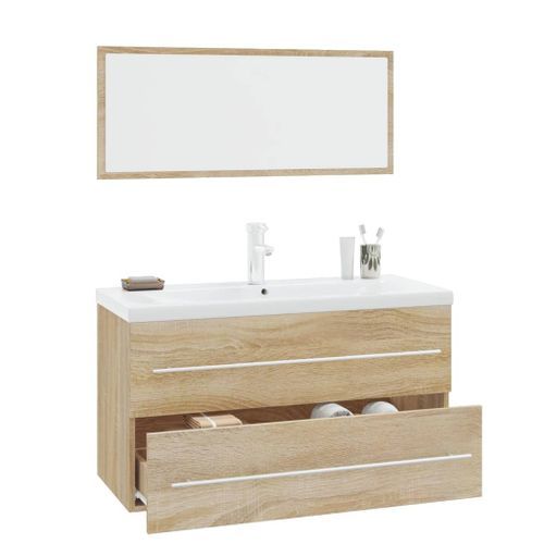 Ensemble de meubles de salle de bain 3 pcs Chêne sonoma 2 - Photo n°3; ?>