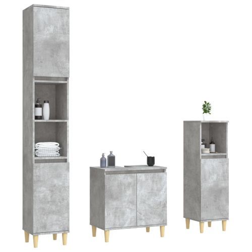 Ensemble de meubles de salle de bain 3 pcs gris béton - Photo n°3; ?>