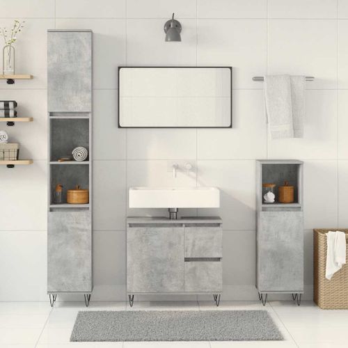 Ensemble de meubles de salle de bain 3 pcs gris béton - Photo n°3; ?>