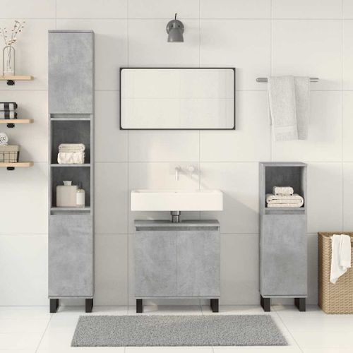 Ensemble de meubles de salle de bain 3 pcs gris béton - Photo n°3; ?>