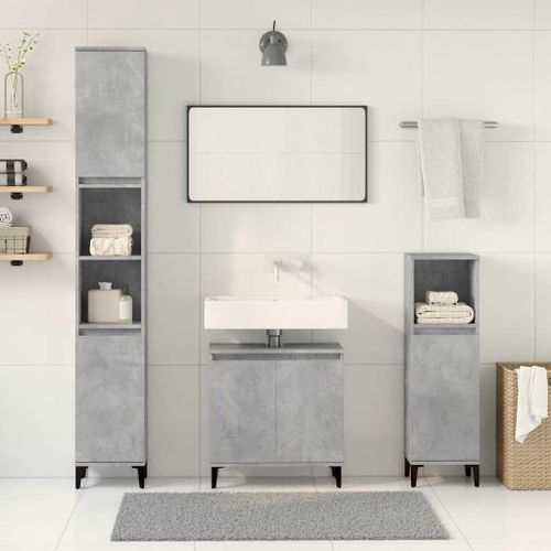 Ensemble de meubles de salle de bain 3 pcs gris béton - Photo n°3; ?>