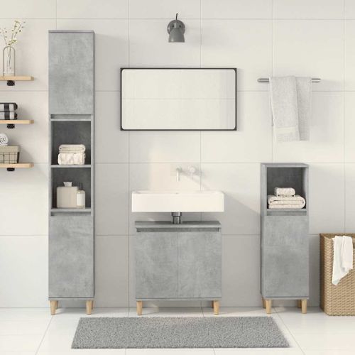 Ensemble de meubles de salle de bain 3 pcs gris béton - Photo n°3; ?>