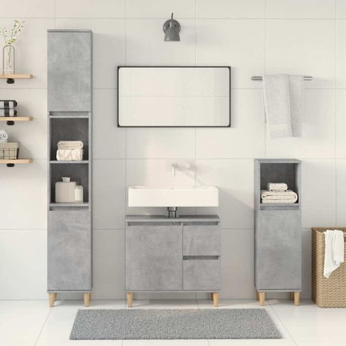 Ensemble de meubles de salle de bain 3 pcs gris béton - Photo n°3; ?>