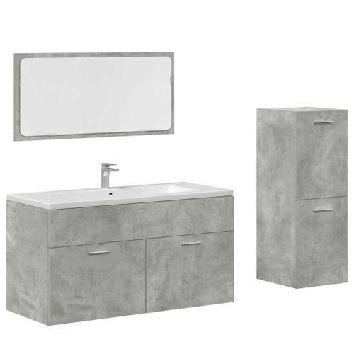 Ensemble de meubles de salle de bain 3 pcs gris béton - Photo n°2; ?>