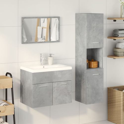 Ensemble de meubles de salle de bain 3 pcs gris béton - Photo n°3; ?>