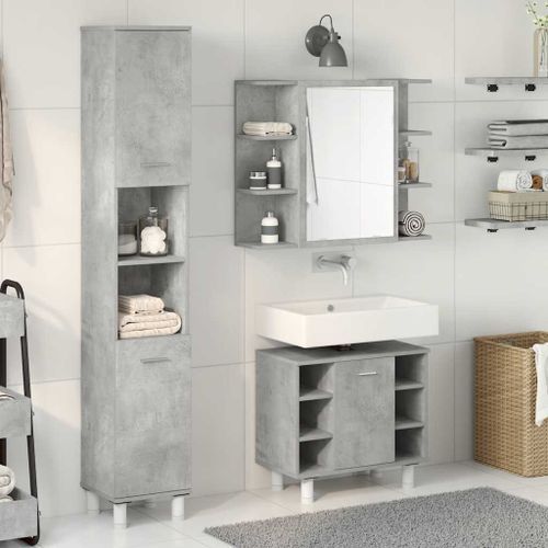 Ensemble de meubles de salle de bain 3 pcs gris béton - Photo n°3; ?>