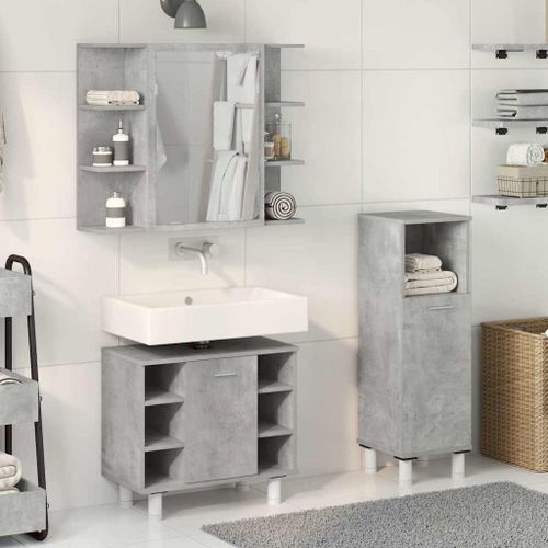 Ensemble de meubles de salle de bain 3 pcs gris béton - Photo n°3; ?>