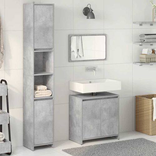 Ensemble de meubles de salle de bain 3 pcs gris béton - Photo n°3; ?>