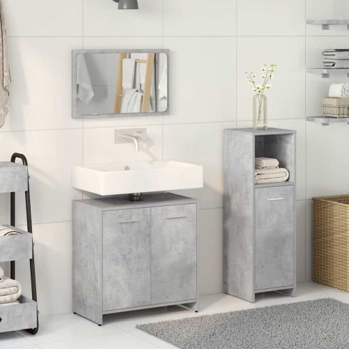 Ensemble de meubles de salle de bain 3 pcs gris béton - Photo n°3; ?>