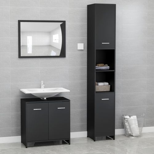 Ensemble de meubles de salle de bain 3 pcs Noir 5 - Photo n°2; ?>