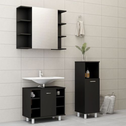 Ensemble de meubles de salle de bain 3 pcs Noir 3 - Photo n°2; ?>