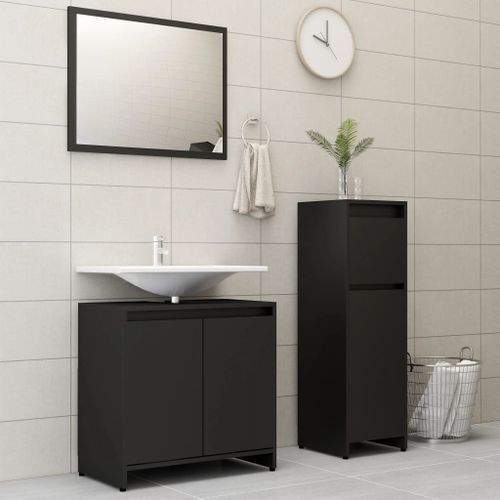 Ensemble de meubles de salle de bain 3 pcs Noir - Photo n°2; ?>