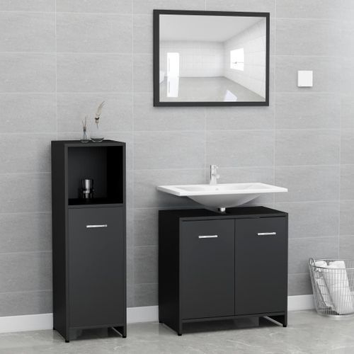 Ensemble de meubles de salle de bain 3 pcs Noir 2 - Photo n°2; ?>