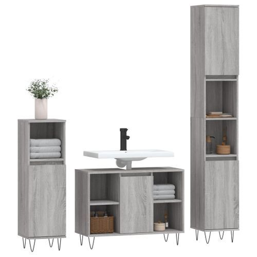 Ensemble de meubles de salle de bain 3 pcs Sonoma gris - Photo n°3; ?>