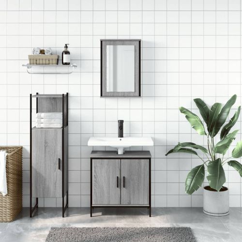 Ensemble de meubles de salle de bain 3 pcs Sonoma gris - Photo n°3; ?>