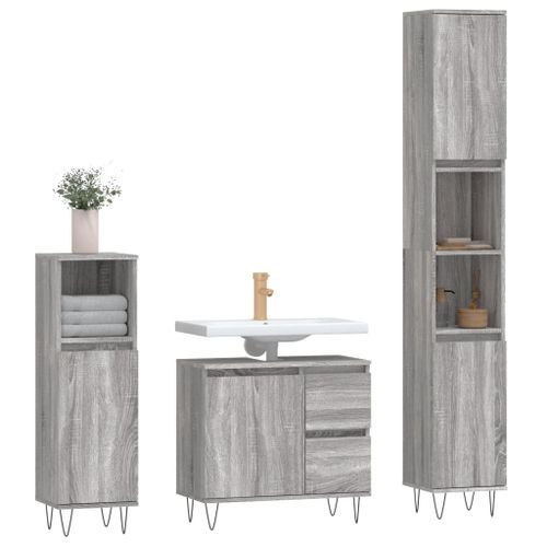 Ensemble de meubles de salle de bain 3 pcs Sonoma gris - Photo n°3; ?>