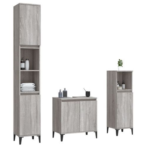 Ensemble de meubles de salle de bain 3 pcs Sonoma gris - Photo n°3; ?>