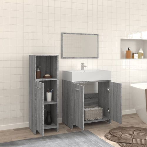 Ensemble de meubles de salle de bain 3 pcs Sonoma gris - Photo n°3; ?>