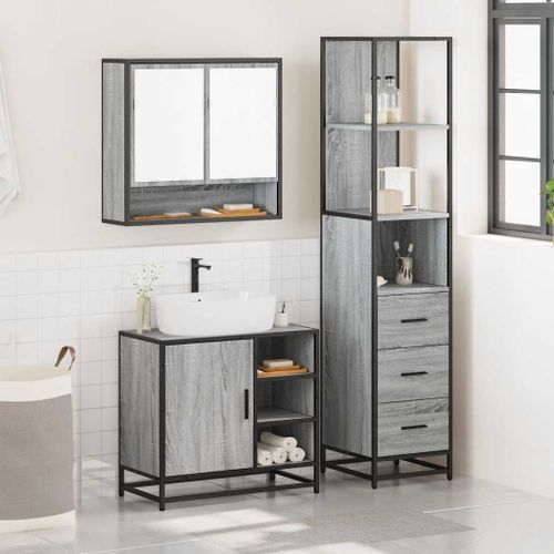 Ensemble de meubles de salle de bain 3 pcs Sonoma gris - Photo n°3; ?>