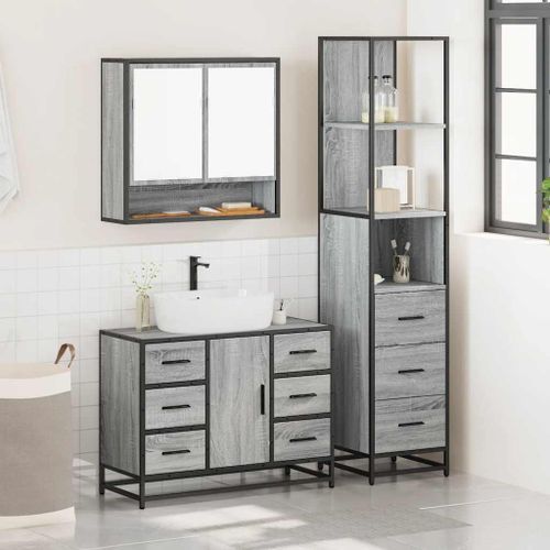 Ensemble de meubles de salle de bain 3 pcs Sonoma gris - Photo n°3; ?>