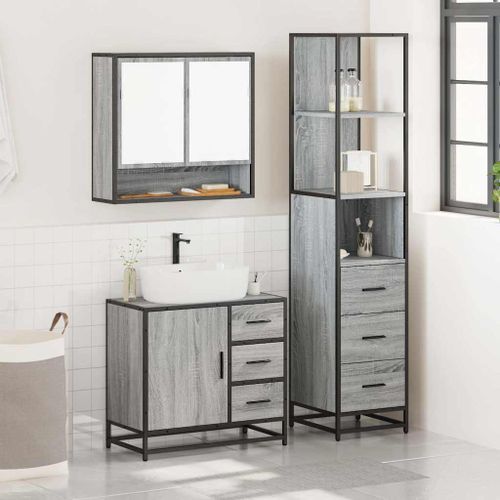 Ensemble de meubles de salle de bain 3 pcs Sonoma gris - Photo n°3; ?>