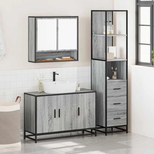 Ensemble de meubles de salle de bain 3 pcs Sonoma gris - Photo n°3; ?>