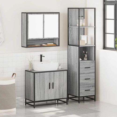 Ensemble de meubles de salle de bain 3 pcs Sonoma gris - Photo n°3; ?>