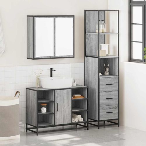 Ensemble de meubles de salle de bain 3 pcs Sonoma gris - Photo n°3; ?>